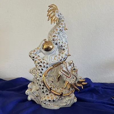 Shui 18” Dragon Porcelain Chinese Sculpture Gold & White Vintage Art Beautiful • $99