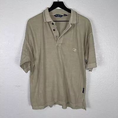 Vintage Ocean Pacific Shirt Mens Medium Polo Tan OP 100% Cotton Logo Short Sleev • $39.85