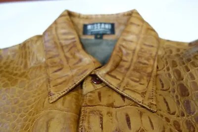 Missani Leather Cognac Brown Faux Alligator Shirt Jacket Biker  Meduim • $695