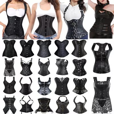 £27.79 • Buy UK Black Bustier Overbust Corset Top Waist Training Lace Up Steampunk Lingerie