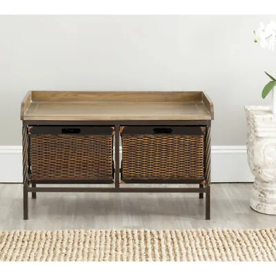 SAFAVIEH Noah 2-Drawer Wooden Storage Bench | Pewter / Oak | • $214.99