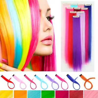 10 PCS Colored Hair Streaks One Clip On Hair Extension Highlight Strips Hair R4 • £13.75