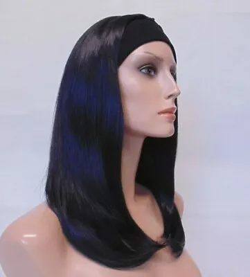 20  Long Straight Head-Band Wig Jet Black Heat Ok Synthetic Wig - MONACA • $16.45