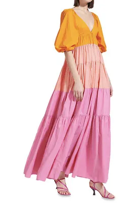 $450 • Buy NWT STAUD Meadow Colorblock Maxi Dress Wild Orchid Coral Pink Size Small