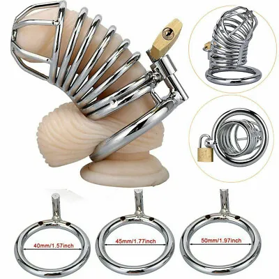 Stainless Steel Male Chastity Cage Device Restraint Spiked-ring With Metal Lock • £10.69