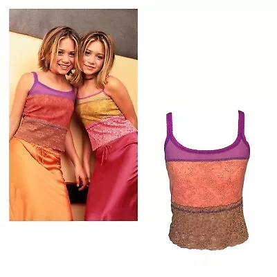 🍹🌸 ASO Mary-Kate & Ashley Vintage Y2k Lace Pink & Purple Patchwork Tank Top • $149