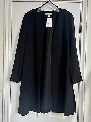 New H&M Black Long Line Blazer With Pockets Womens Size 10 • $15