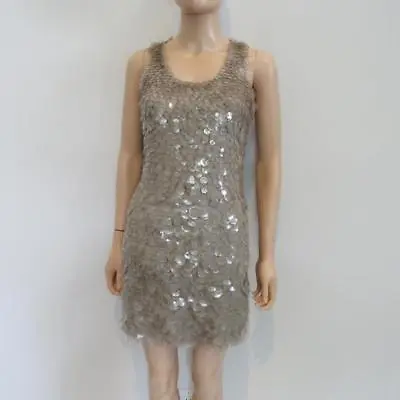 J. Mendel Taupe Silk/Clear Paillettes Sleeveless Dress Size 2 • $829