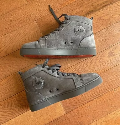 Christian Louboutins High Top Grey Suede Sample Sneakers Size 42 US 9 Red Bottom • $450