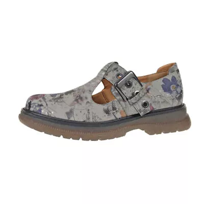 Cipriata Shoe T-Bar Buckle Mary Jane Light Grey Floral Print Chunky Low Heel • $40.46