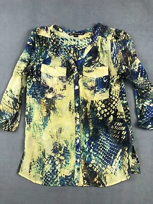 Mushka By Sienna Rose Shirt Womens S Blouse Sheer Aqua Mermaid Scales Print Top • $13.99