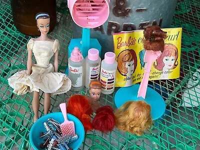 VINTAGE 1960's Barbie MATTEL COLOR MAGIC Color And Curl Set Doll Wigs Set • $300