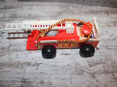 VINTAGE Fisher Price Little People Fire Station Engine Fire Truck #720 Wood Toy • $14.95
