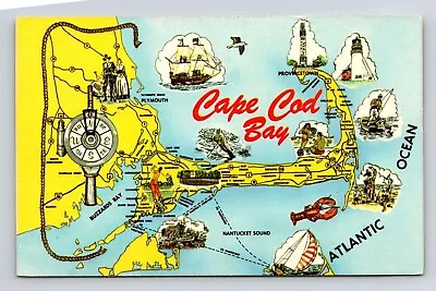 Cape Cod Bay Massachusetts MA Map Postcard UNP Unused Dexter VTG Vintage C1975 • $2.75