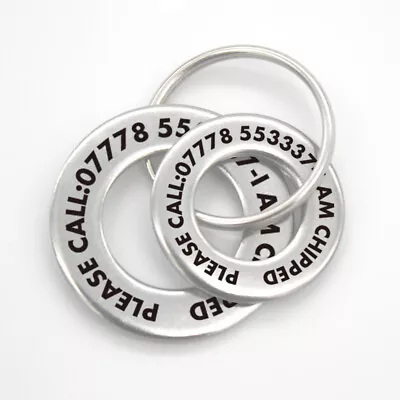 Personalised Pet Disc Dog ID Tag Steel Washer Free Laser Engraved Ring Tags • £3.99