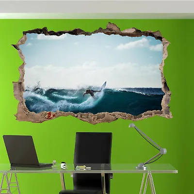 £15.99 • Buy Waves Surfing Board Surf Wall Stickers 3d Art Mural Room Office Shop Decor Sc8