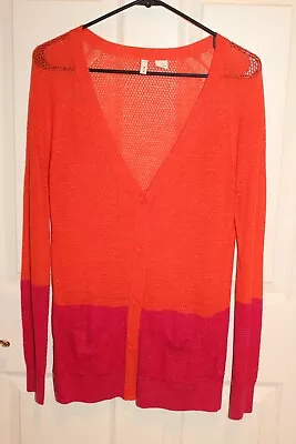 Anthropologie Moth Lightweight Orange Pink Mesh Long Cardigan Sweater Sz S/P • $19.96