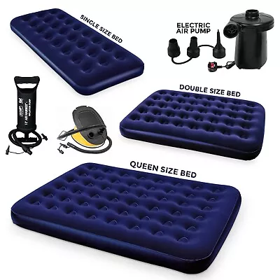 Double Single Flocked Camping Airbed Inflatable Mattress Blow Up Air Bed Pump • £9.75