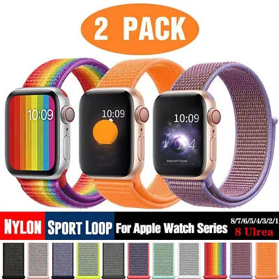 $8.54 • Buy 2Pack Woven Nylon Band For Apple Watch Sport Loop IWatch Series 8 7 6 SE 45 49mm