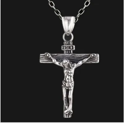 £3.49 • Buy Mens Women Chain Necklace Cross Stainless Steel Pendant Crucifix Jesus UK