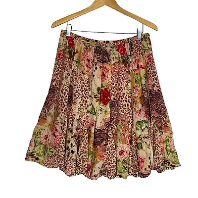 Bila Mixed Print Godet Skirt Floral Animal Print Elastic Waist Summer Cruise M • $22