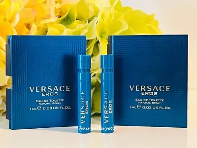 2 Versace Eros Eau De Toilette Natural Spray Sampler Vial FOR MEN FRESH NEW • $10.99