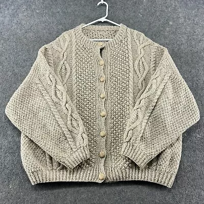 VTG Fishermans Sweater Mens 3XL Brown Cardigan Wool Cable Chunky Knit Aran 80s • $99.95