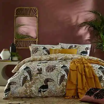Toucan Bird Bedding Ruby Beige & Blush Pink Exotic Jungle Duvet Cover Set • £20.99