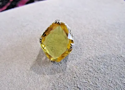 Victorian Vintage Sterling Silver Citrine Glass Filigree Ring Sz 4.5 • $45