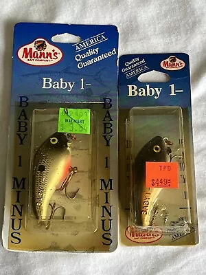 (2) Vintage Tom Mann’s Baby 1- Minus Double Stamped Crankbait Fishing Lures🍒🍒 • $35