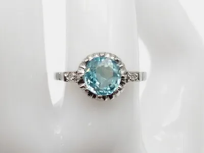 Antique 1920s $3000 4ct Natural Blue Zircon Diamond Platinum Wedding Ring • $585