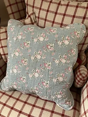 Country Style Cotton Cushion Floral Pastel Blue Pink With FEATHER Pad 45 X 45cm • £16.99