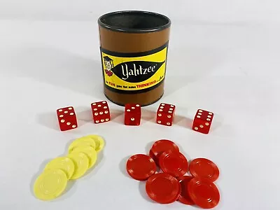 Yahtzee Game Replacement Parts 1961 Shaker Cup Dice & Chips ES LOWE #950 USA • $5.59