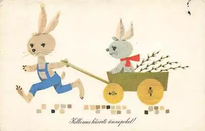 Vintage Dressed Rabbits Humanized Pulling Wagon Willows Easter P269 • $13.59