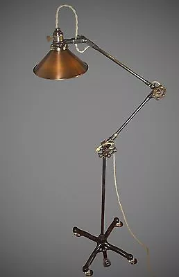 Vintage Industrial Floor Lamp - Machine Age Task Light - Cast Iron - Steampunk • $485