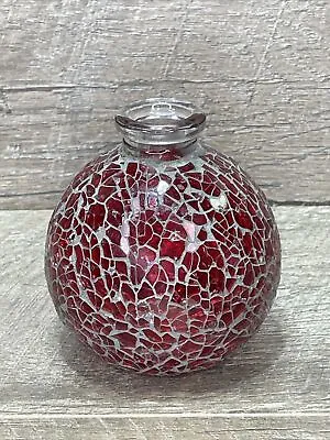 Small Vase Mosaic Glass Art Pottery Vase Crackle Glaze 4  Red Glass Bottle • £11.58