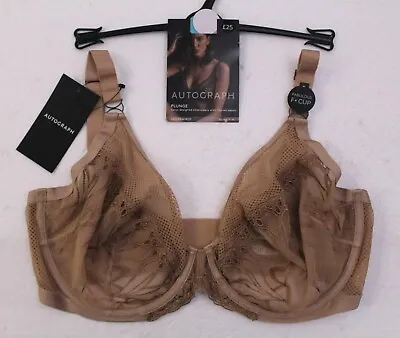 M&s Autograph Embroidered Underwired Plunge Bra Non Padded Bnwt Nude • £12.95