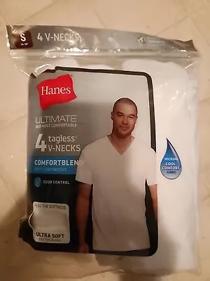 Mens Hanes White ComfortSoft Tagless T Shirt V Neck  (4 Pack) Small • $15