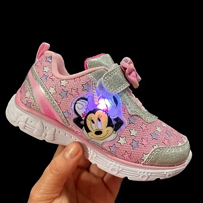 Disney Minnie Mouse Toddler Girl's Sneakers Size 10 Pink Silver Light Up Shoes • $29.99