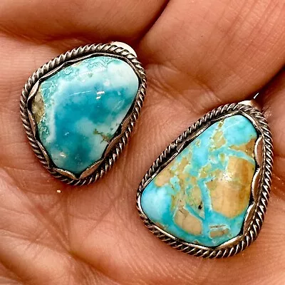 Navajo Sonoran Gold Turquoise Stud Earrings Sterling By  Signed Timothy Yazzie • $95.94