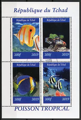 Chad 2019 CTO Tropical Fish Tang 4v M/S II Poisson Fishes Marine Stamps • £2.25