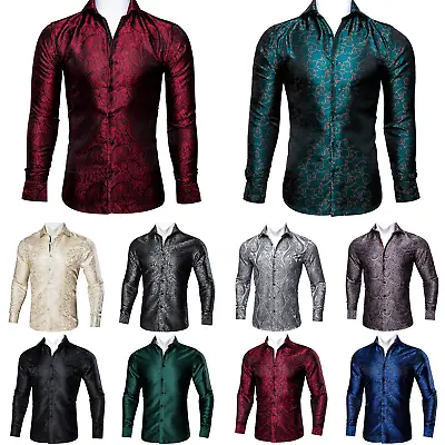 Mens Dress Silk Shirt Long Sleeve Blue Paisley Casual Button Down Shirts Men Top • $19.99
