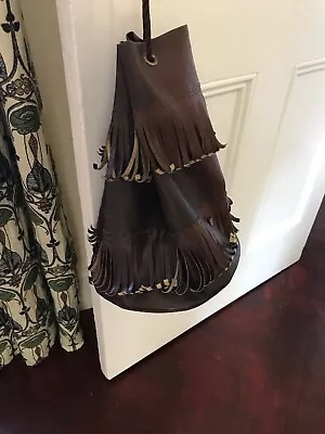 £20 • Buy Vintage Fringe Bucket Bag Real Leather Hippy Boho Slouch 