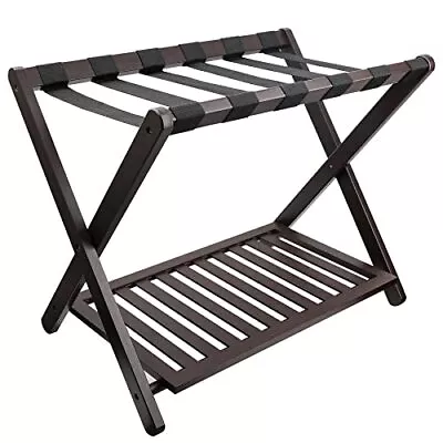 Bamboo Luggage Rack For Guest Room Heavy Duty Folding Suitcase Stand With St... • $59.99
