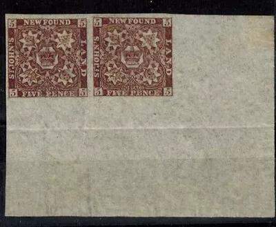 Newfoundland St. John's 1860 SG 13 5d Venetian-Red VF/XF MNH Marginal Pair • $400