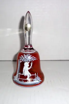 Vintage Westmoreland Mary Gregory HP Ruby Red Glass Hand Held Dinner Bell 5.5  • $12