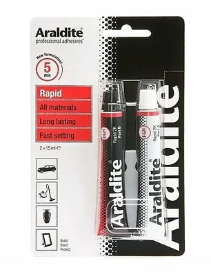 2 X Araldite Rapid 2 Part Adhesive Glue Bonds All Materials Fast Setting Tubes  • £12.25