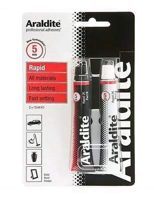 Araldite Rapid Epoxy Adhesive Glue Bonds All Material  Fast Setting Tube 2x15ml • £6.60