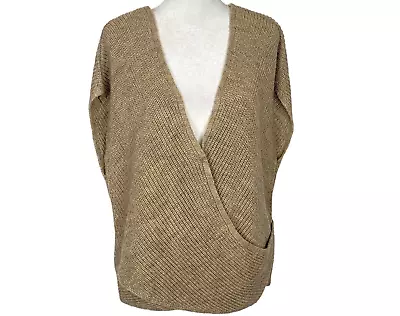 By ANTHROPOLOGIE V Neck Sleeveless Faux Wrap Sweater Tan S 10-14 NWT • $37.31