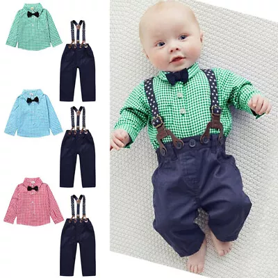 Boys Suits 2 Piece Plaid Shirts Suit Wedding Page Boy Baby Formal Party Outfits • £12.88